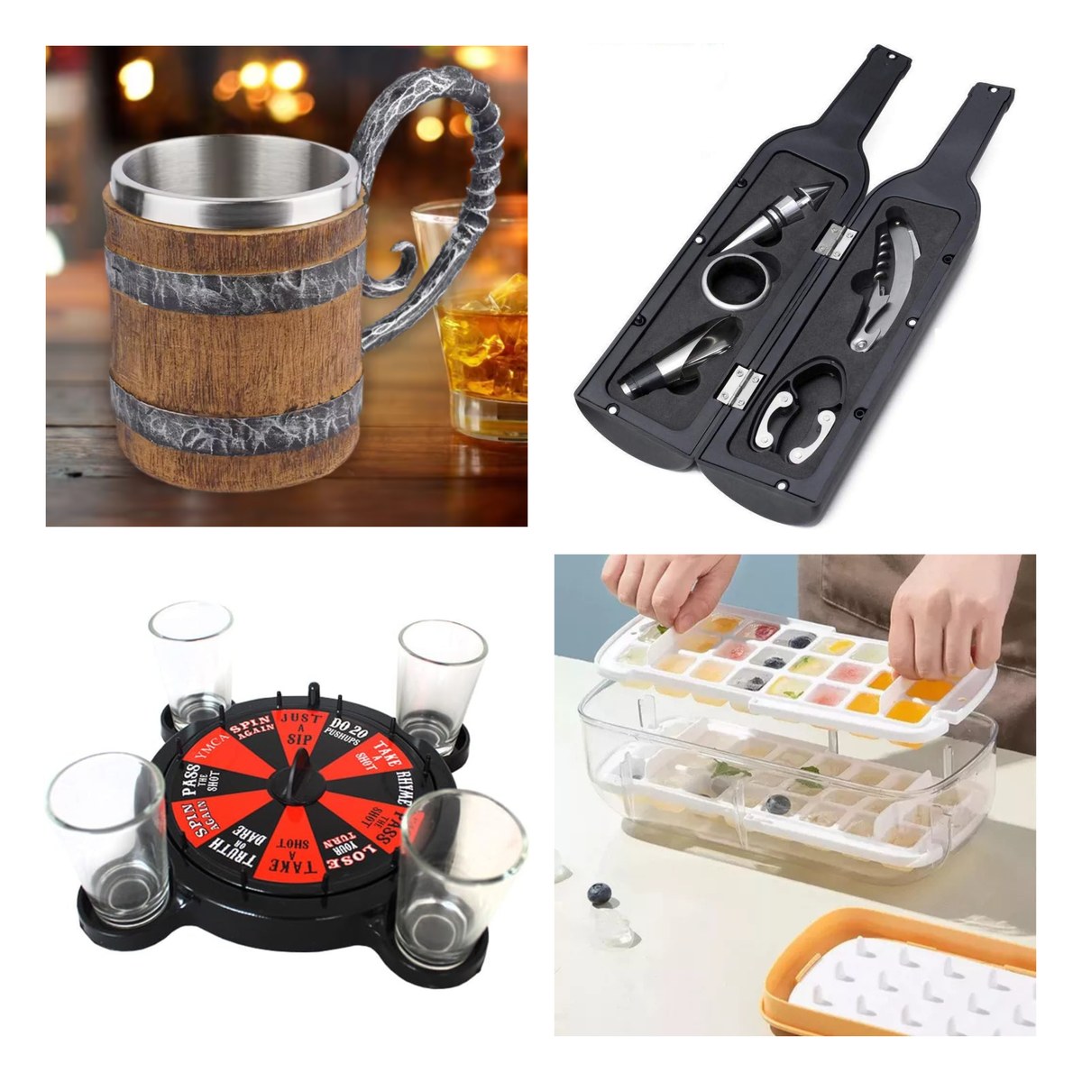 Pack La previa — jarra medieval + accesorios para vino + ruleta de shots + cubetera