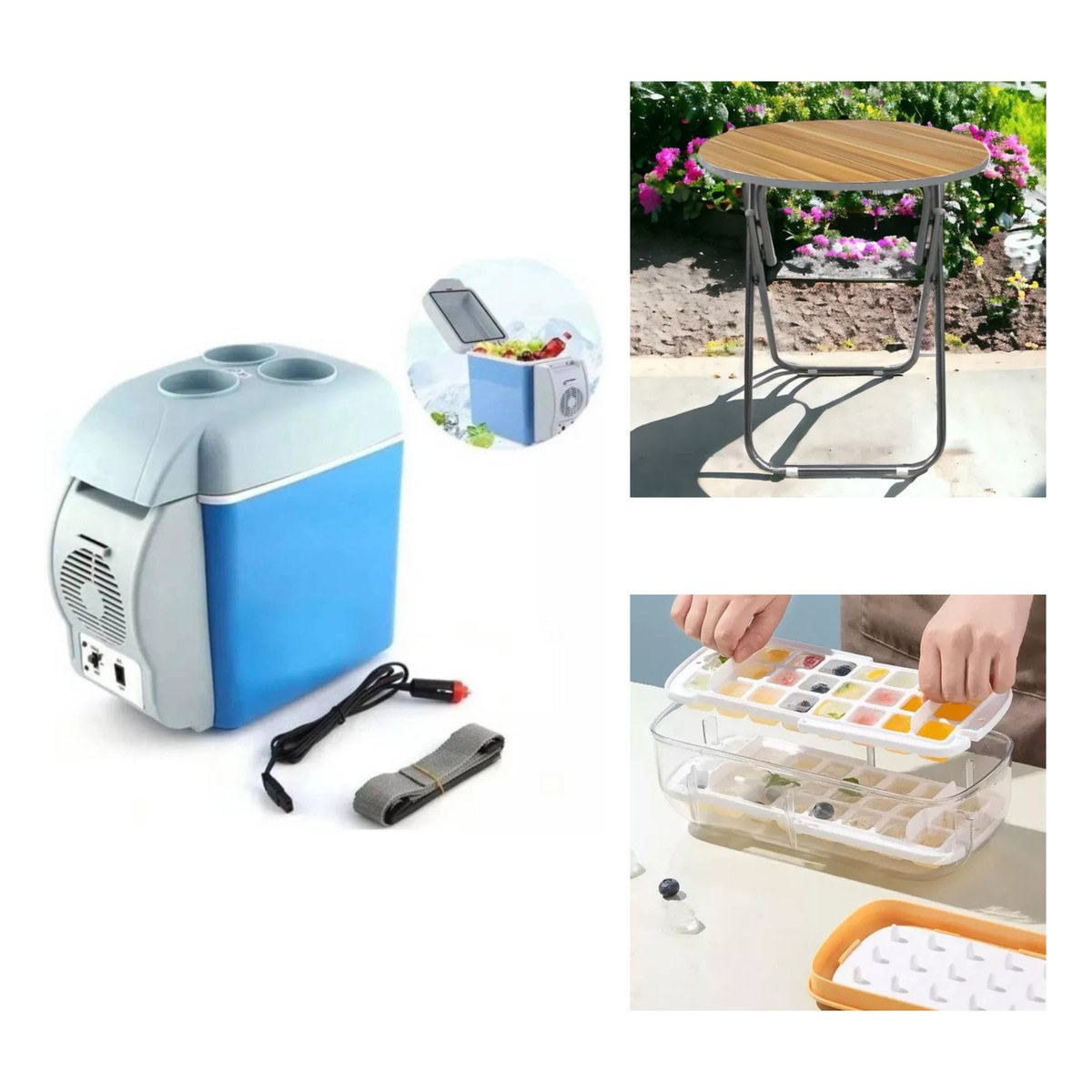 Pack La terraza del 18 — mini refrigerador + mesa plegable + cubetera